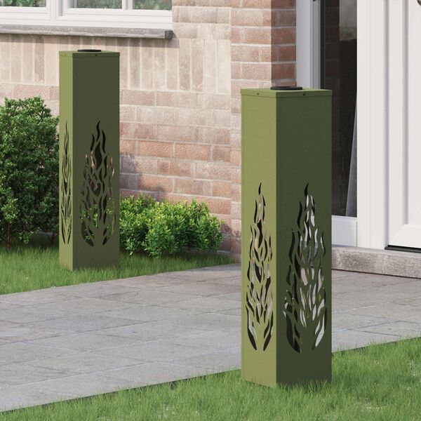 vidaXL Solar LED Stig Ljus 2 pcs Olivgr&ouml;n Kallvalsat st&aring;l