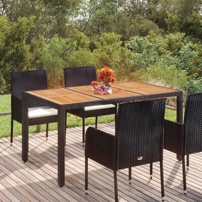 vidaXL Trädgårdsbord med träskiva svart 150x90x75 cm konstrotting
