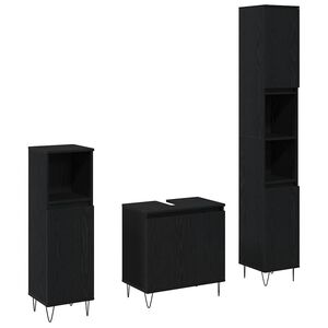 vidaXL Badrumsm&ouml;belset med lagring 3 pcs Svart Ek 30 x 30 x 190 cm