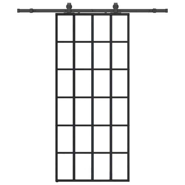 vidaXL Skjutdörr med beslag svart 90x205 cm ESG-glas