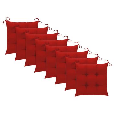 vidaXL Matstolar med röda dynor 8 st massiv teak