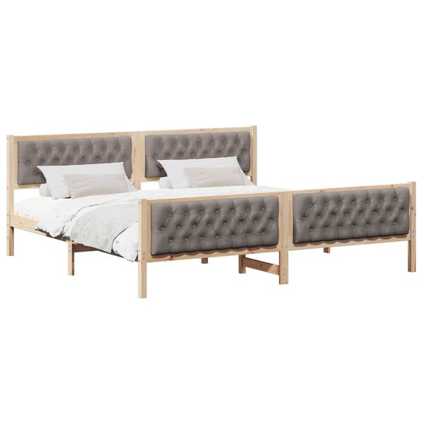 vidaXL S&auml;ngram med huvudgavel Taupe 200 x 200 cm Massiv furu