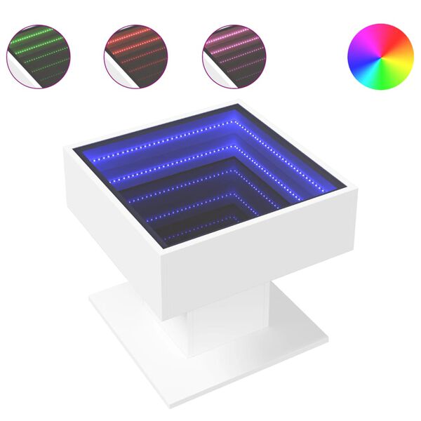 vidaXL Soffbord med LEDs vit 50x50x45 cm konstruerat trä