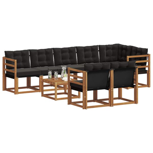 vidaXL Utomhussoffset med kudde 9 pcs Naturlig och svart
