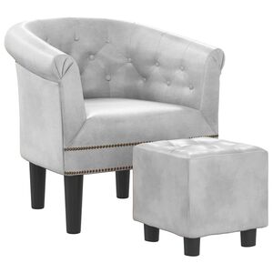 vidaXL F&aring;t&ouml;lj med fotpall silver konstl&auml;der