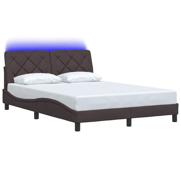 vidaXL Bed Frame with LED without Mattress Dark Brown 140x190 cm Fabric