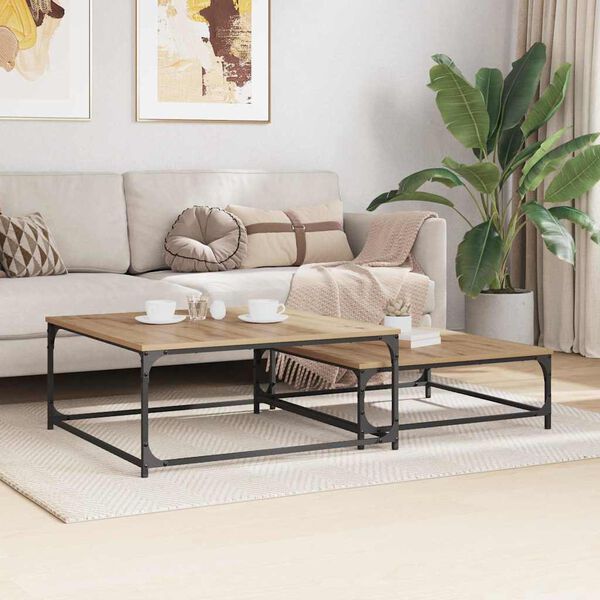 vidaXL Kaffeebord 2 pcs Artisan Ek Konstruerat tr&auml;