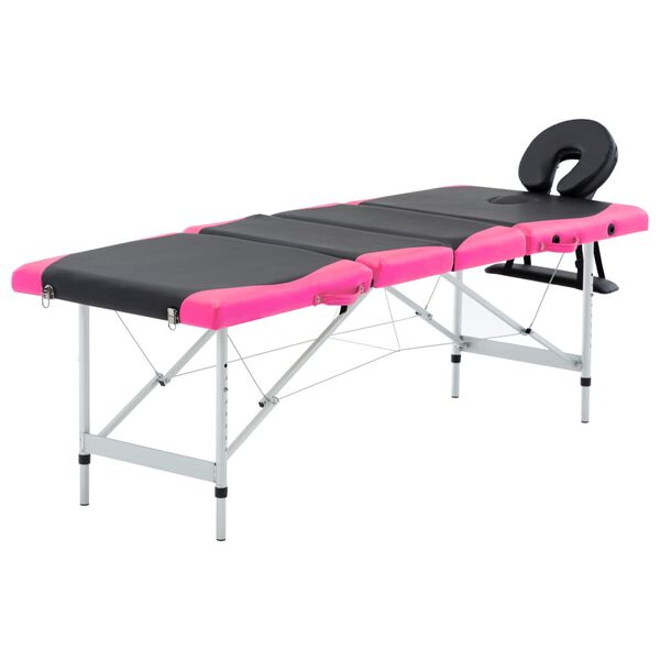vidaXL Hopfällbar massagebänk 4 sektioner aluminium svart och rosa