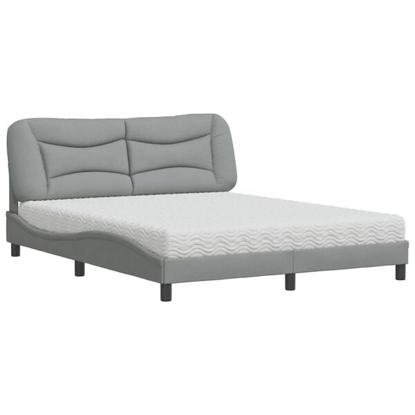 vidaXL Bed with Mattress "Hvar" Light Grey 160x200 cm Fabric
