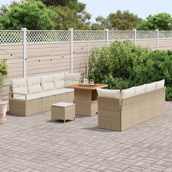 vidaXL Tr&auml;dg&aring;rdsoffset med kudde 11 pcs Beige Poly rattan