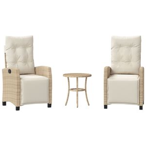 vidaXL Bistrogrupp med dynor 3 delar beige konstrotting