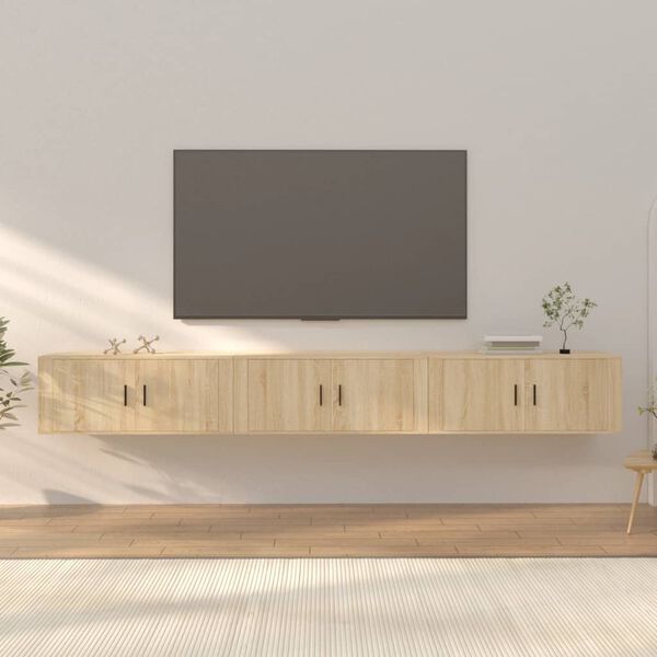 vidaXL V&auml;ggmonterade tv-sk&aring;p 3 st Sonoma ek 100x34,5x40 cm
