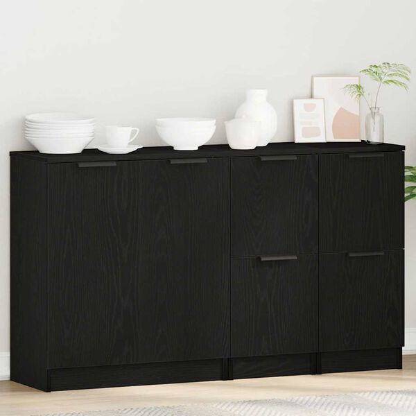 vidaXL Sideboard 3 pcs Svart Ek Konstruerat trä