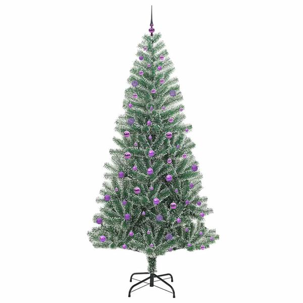 vidaXL Konstgjord Julgran Sn&ouml;flockad med LED Ljus Gr&ouml;n och Vit 240 cm