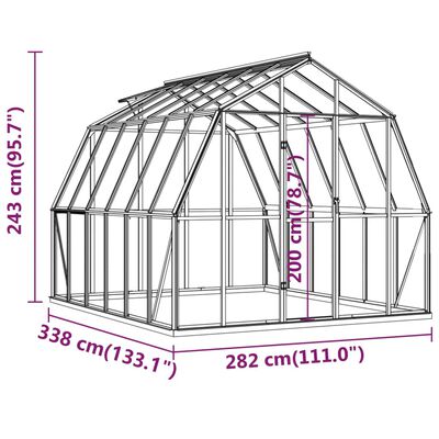 vidaXL Växthus med basram antracit 9,53 m² aluminium