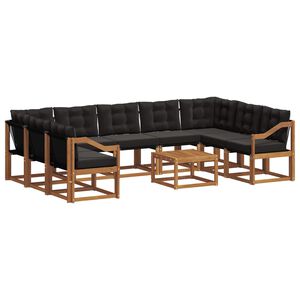 vidaXL Utomhussoffset 10 pcs Naturlig och svart Massivt Akaciatr&auml;