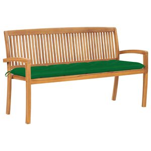 vidaXL Stapelbar tr&auml;dg&aring;rdsb&auml;nk med dyna 159 cm massiv teak