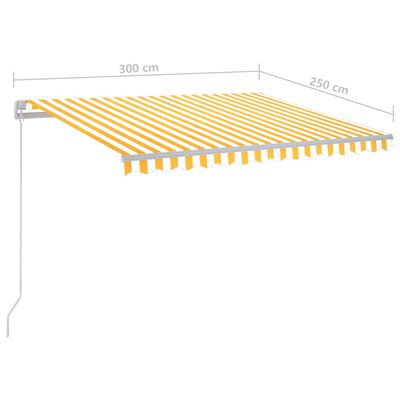 vidaXL Markis manuellt infällbar med LED 300x250 cm gul och vit