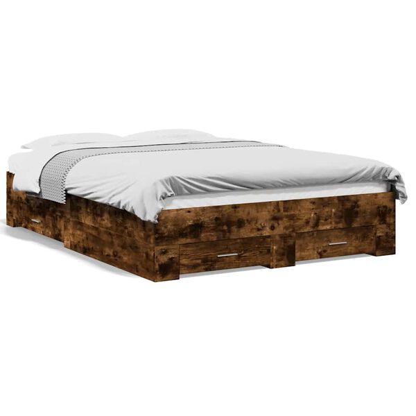 vidaXL Sängram med lådor rökfärgad ek 135x190 cm konstruerad trä