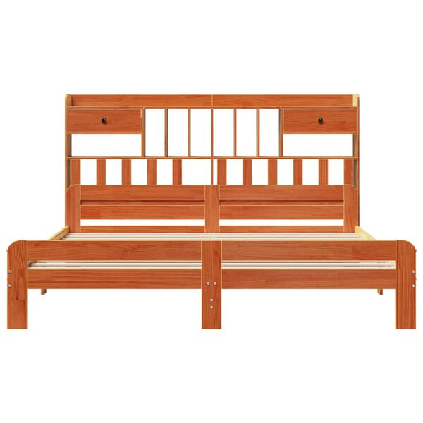 vidaXL Säng med bokhylla utan madrass vaxbrun 140x200cm massiv furu