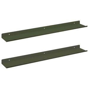 vidaXL Flytande hylla 2 st Olivgr&ouml;n 60 x 8,5 x 2,5 cm St&aring;l