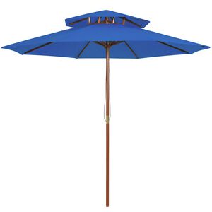 vidaXL Parasoll med tv&aring; niv&aring;er tr&auml;st&aring;ng bl&aring; 270 cm