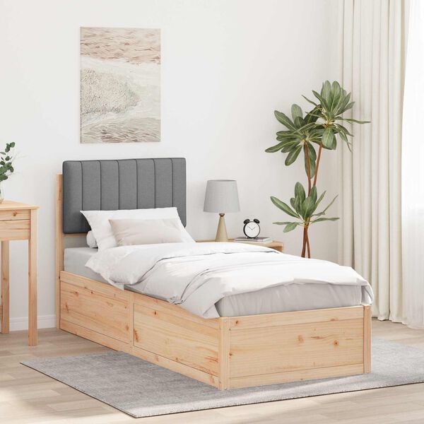 vidaXL S&auml;ngram med Kl&auml;dd Huvudgavel Ljusgr&aring; 75 x 190 cm Massiv furu