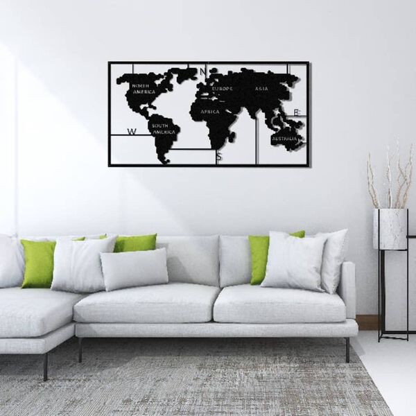 Homemania V&auml;ggdekoration World Map 90x55 cm svart metall