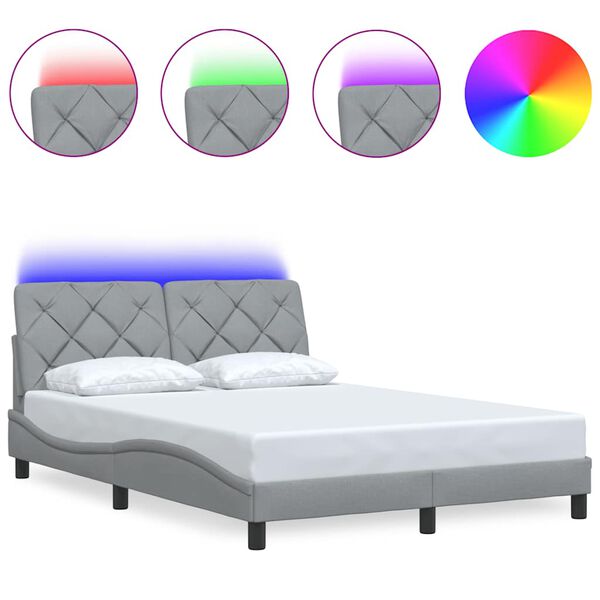 vidaXL Bed Frame with LED without Mattress Light Grey 140x200 cm Fabric