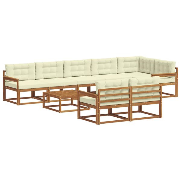 vidaXL Utomhussoffset med kudde 9 pcs Naturlig och Gr&auml;dde