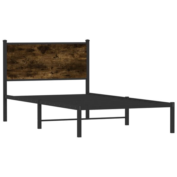 vidaXL Sängram utan madrass metall rökfärgad ek 107x203 cm