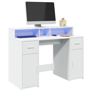vidaXL Skrivbord med LED vit 120x55x91 cm konstruerat tr&auml;