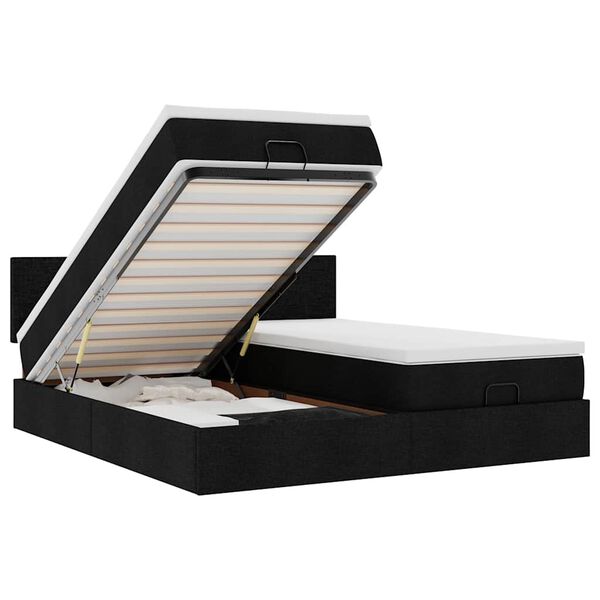 vidaXL Ottoman sängram med madrasser svart 180x200 cm tyg