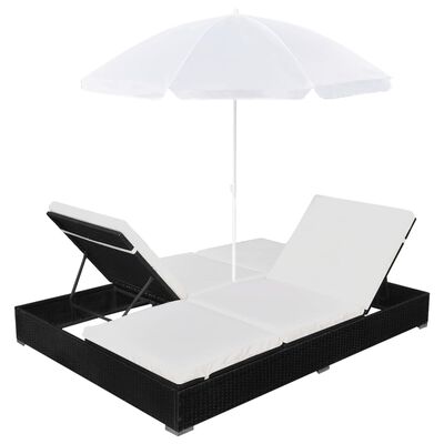 vidaXL Solsäng med parasoll konstrotting svart