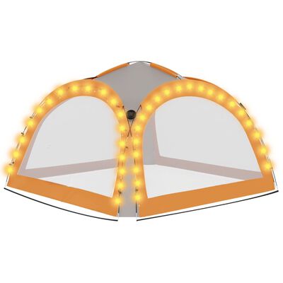 vidaXL Partytält med LED och 4 sidoväggar 3,6x3,6x2,3 m grå/orange
