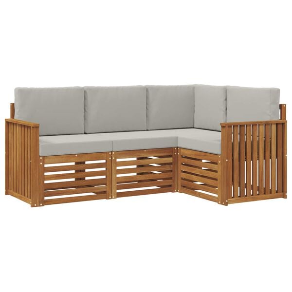 vidaXL Soffgrupper 4 pcs Naturlig och Ljus Gr&aring; Massivt Akaciatr&auml;