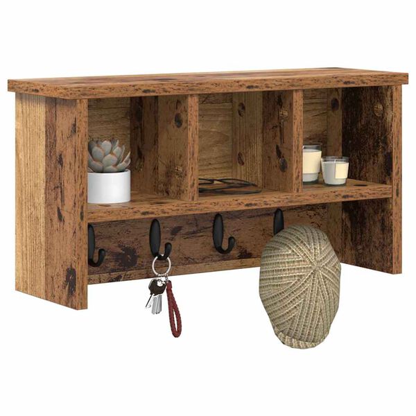 vidaXL V&auml;ggmonterad Kl&auml;dh&auml;ngare med hylla Gammalt tr&auml; 50 x 16 x 26 cm