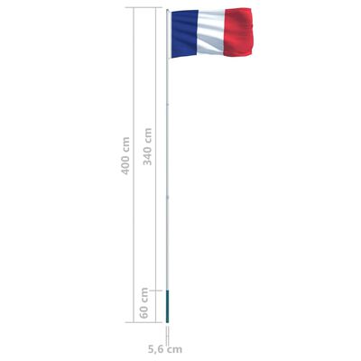 vidaXL Frankrikes flagga och flaggstång i aluminium 4 m