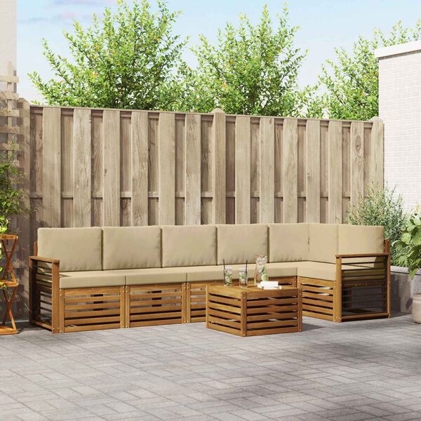 vidaXL Sektionsoffgrupp 7 pcs Naturlig och Beige Massivt Akaciatr&auml;
