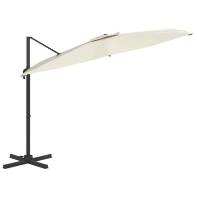 vidaXL Frihängande parasoll LED sandvit 400x300 cm