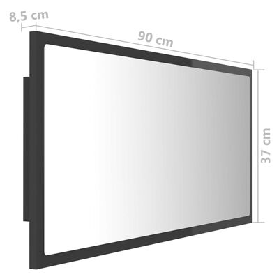 vidaXL Badrumsspegel med LED grå högglans 90x8,5x37 cm akryl