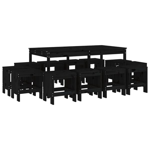 vidaXL Matgrupp f&ouml;r tr&auml;dg&aring;rden 13 delar svart massiv furu