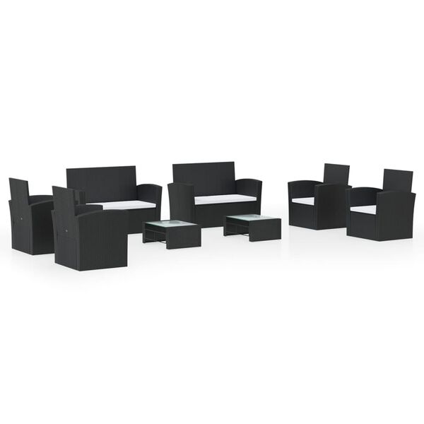 vidaXL Loungegrupp med dynor 8 delar konstrotting svart