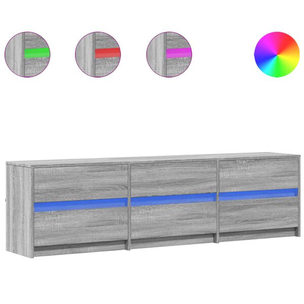 vidaXL Tv-bänk med LEDs grå sonoma 180x34x50 cm konstruerat trä