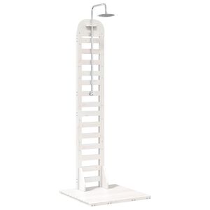vidaXL Utomhus Dusch 223 cm Massivt talltr&auml; och rostfritt st&aring;l Vit