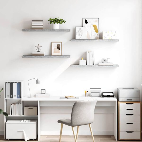 vidaXL Sv&auml;vande v&auml;gghyllor 4 st betonggr&aring; 90x23,5x3,8 cm MDF