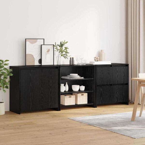 vidaXL Sideboard 3 pcs Svart Ek 70 x 41 x 75 cm Konstruerat tr&auml;