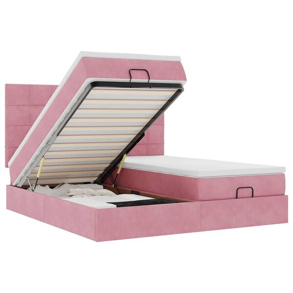 vidaXL Ottoman s&auml;ngram med madrasser rosa 160x200 cm sammet