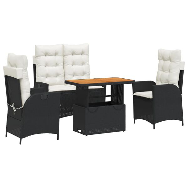 vidaXL Matgrupp f&ouml;r tr&auml;dg&aring;rden med dynor 4 delar svart konstrottning