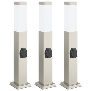 vidaXL Pollare med uttag 3 st 50 cm rostfritt st&aring;l IP44